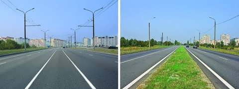 На каком рисунка дорога имеет разделительную полосу?