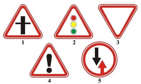 Which of the signs requires yielding to vehicles moving on the intersecting road?