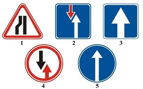 Which of the signs indicates a one-way road section?