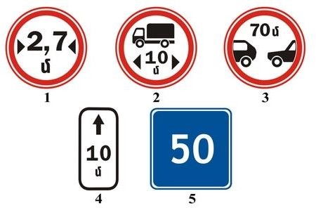 Which of the signs prohibits driving with a clearance smaller than the one shown on the sign?