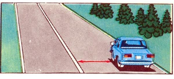 Stopping is prohibited if the distance between the solid line and the stopped vehicle is: